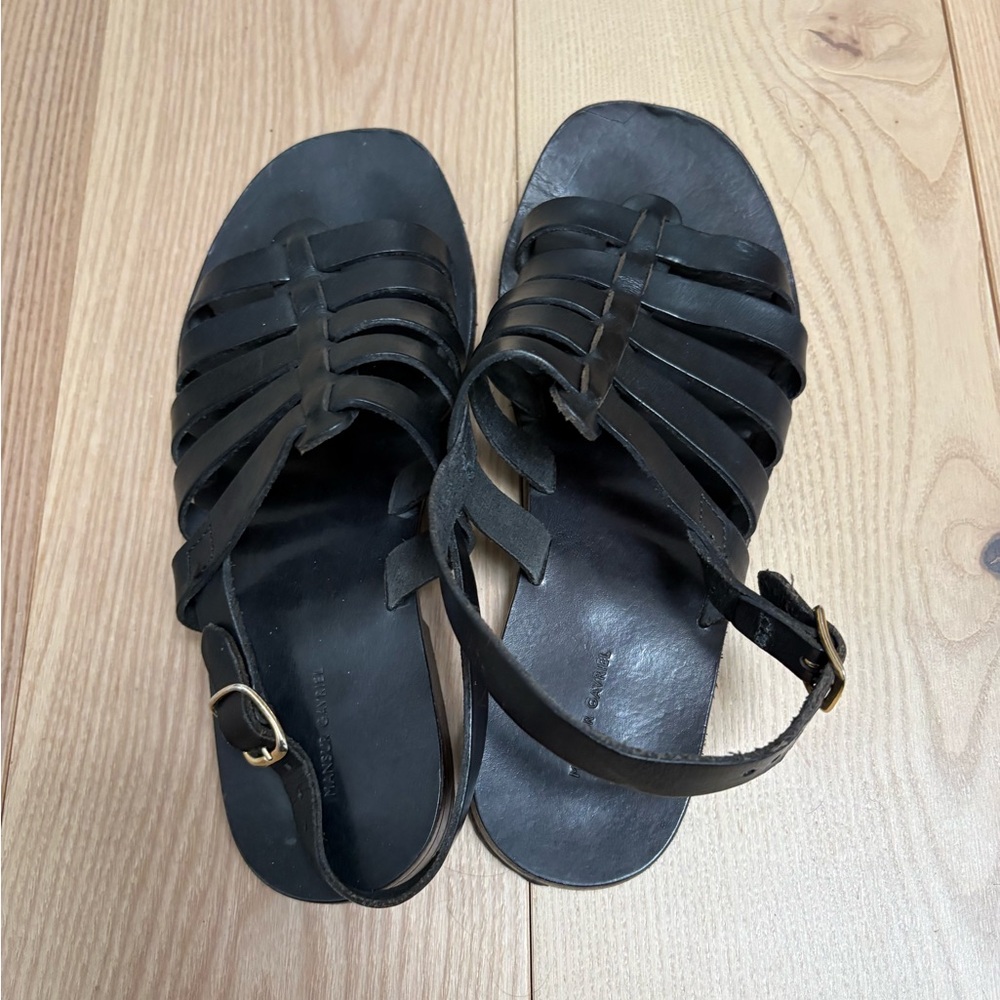 Mansur Gabriel - black leather gladiator strap summer flat sandals size 36 US 6 - Picture 2 of 5